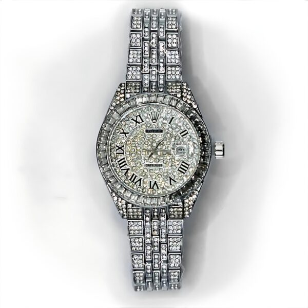 ساعت مچی زنامه و مردانه ROLEX فول نگین نقره ای